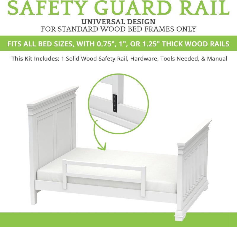 CC KITS Safety Guard Rail for Baby, Kids, and Children - Solid Wood Safety Bed Rail for Toddlers - Easy Installation - Premium Protection for Bunk, Twin, Full, Queen and King Size Beds - (Bianca White-Delta) - Image 2